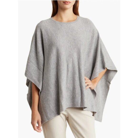 Vince Merino Wool & Cashmere Poncho Pullover Sweater, Heather Grey - Picture 1 of 2